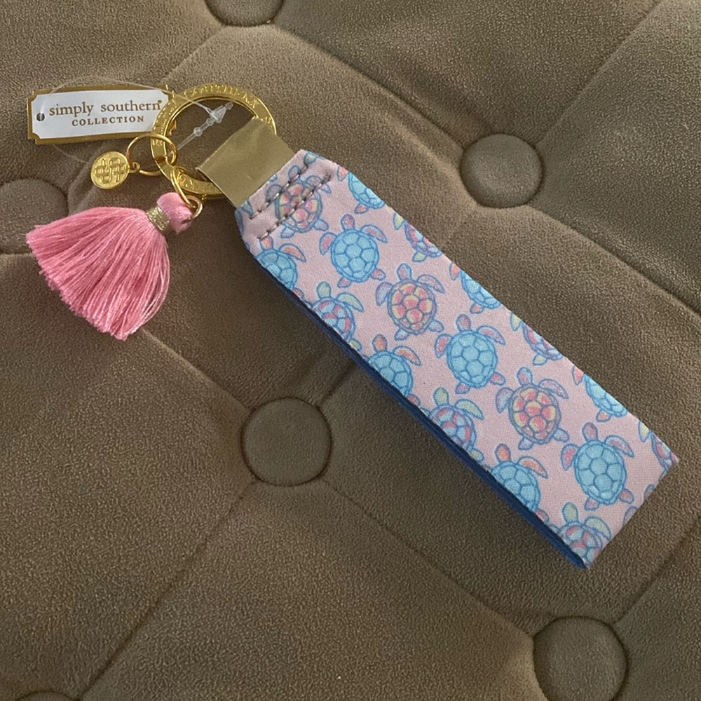 NWT Simply Southern Keyfob Turtles pink background scuba neoprene strap keychain